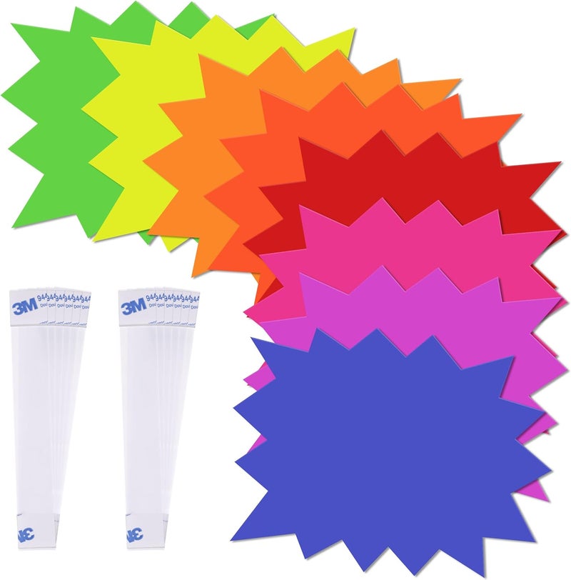 TaShow 120 Pieces Starburst Signs for Retail, 5*6.6 Inch Fluorescent Garage Sale Stickers, Multicolor Sale Signs for Retail Store, Garage Sale Supplies, Yard Sale Stickers with PVC Sticky Transparent Strip - Image 1